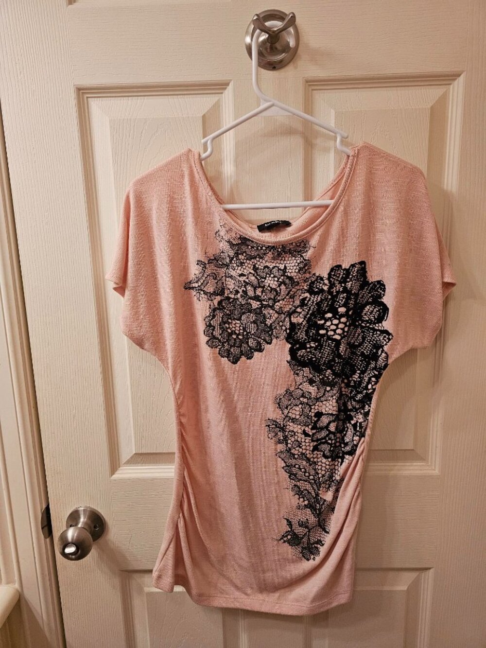 By&By Large Pink Blouse w / Black Lace Detail
